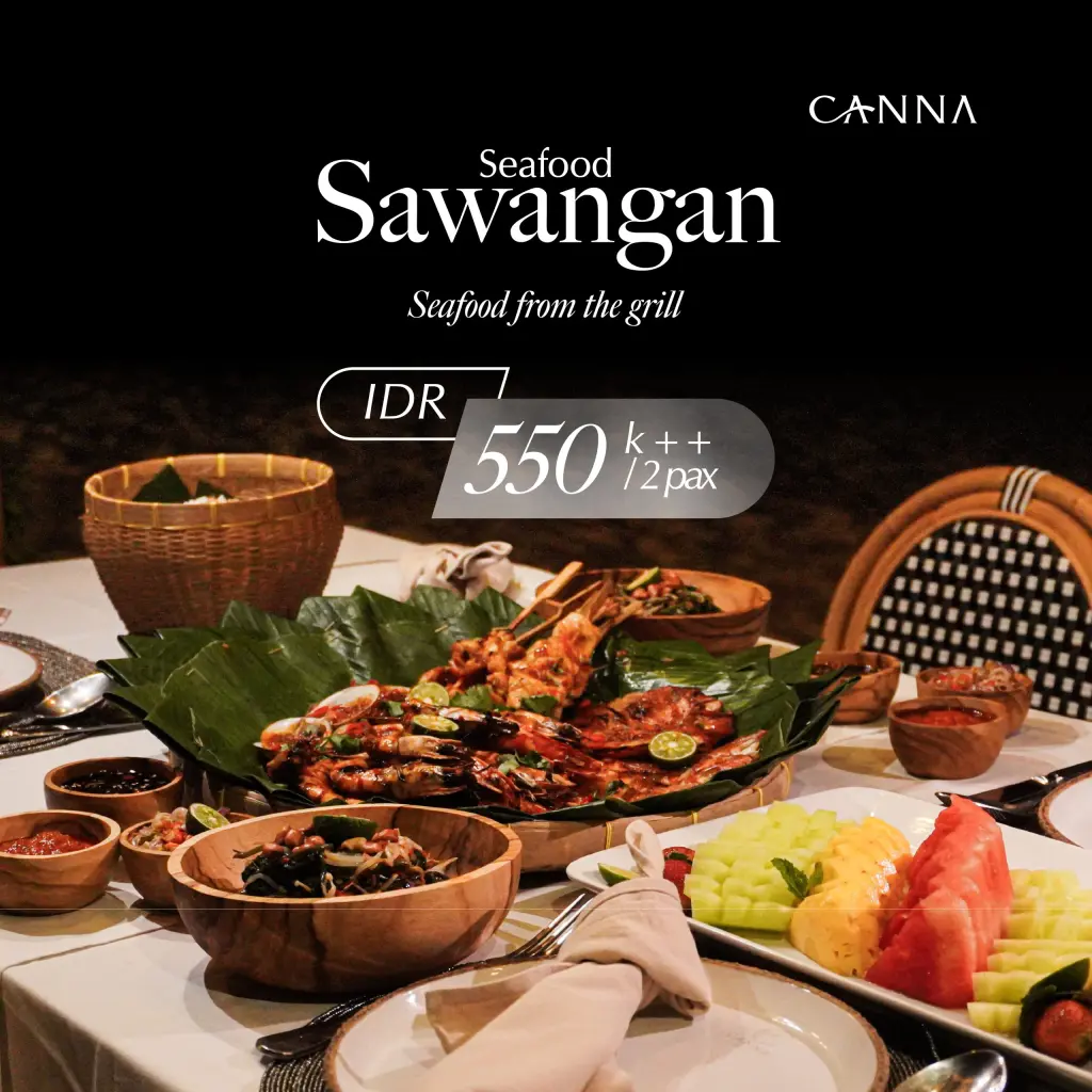 Seafood Sawangan grilled seafood platter at Canna Bali Beach Club